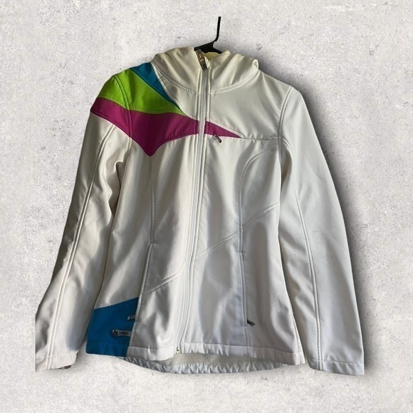Spyder Zip Up Hooded White Color Blocked Jacket Women’s Size Medium EUC - Picture 1 of 7